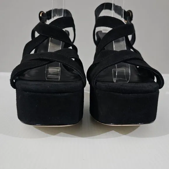 NEW Larroude Bee Platform Sandal Block Heel Black Suede Size 9