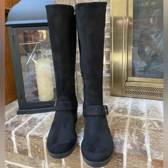 NEW LIFE STRIDE Black Knee-High Boots Suede Look Size 7