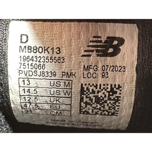 NEW Mens New Balance Fresh Foam X 880 V13 Black Running Shoes Sz 13D Athletic