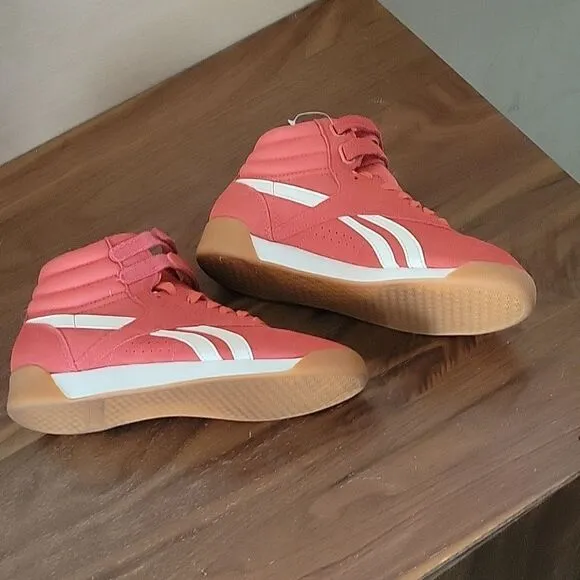 NEW Reebok Women’s 6.5 Freestyle Hi Shoes Sneakers Suede Leather Coral Orange
