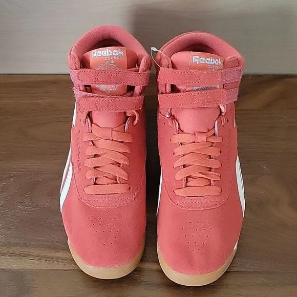 NEW Reebok Women’s 6.5 Freestyle Hi Shoes Sneakers Suede Leather Coral Orange