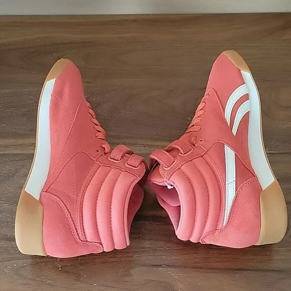 NEW Reebok Women’s 6.5 Freestyle Hi Shoes Sneakers Suede Leather Coral Orange