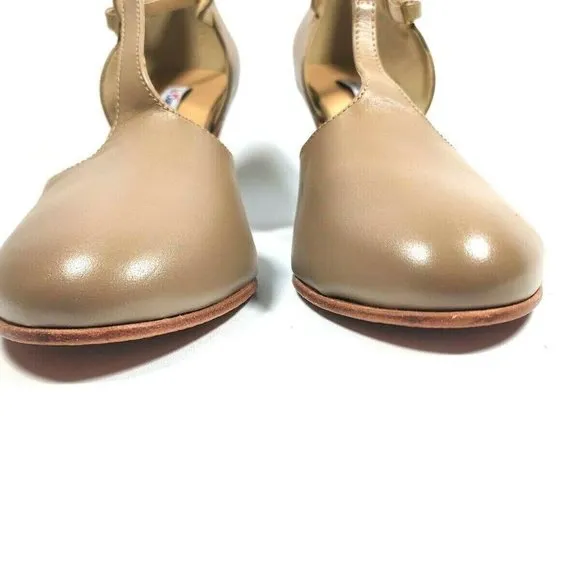 NEW So Danca Women's 11.5 M T-Strap 3&quot; Heel Leather Beige Character Dance Shoes