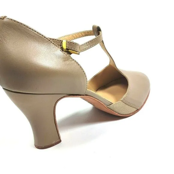 NEW So Danca Women's 11.5 M T-Strap 3&quot; Heel Leather Beige Character Dance Shoes