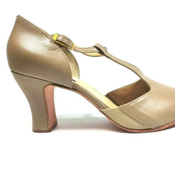 NEW So Danca Women's 11.5 M T-Strap 3&quot; Heel Leather Beige Character Dance Shoes