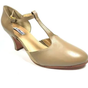 NEW So Danca Women's 11.5 M T-Strap 3&quot; Heel Leather Beige Character Dance Shoes
