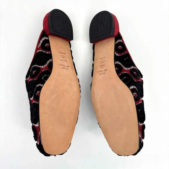 New Stuart Weitzman Women's 7M Mules Boucle Slip-On Shoes Red/Black Rostap