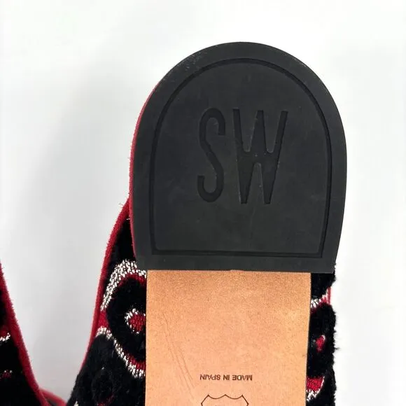 New Stuart Weitzman Women's 7M Mules Boucle Slip-On Shoes Red/Black Rostap