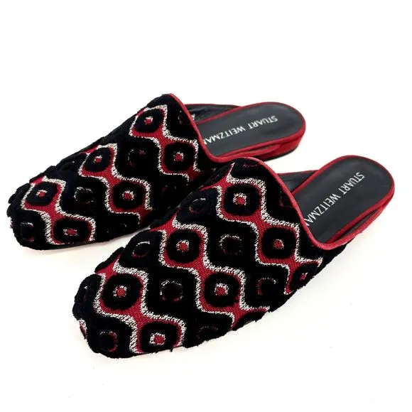 New Stuart Weitzman Women's 7M Mules Boucle Slip-On Shoes Red/Black Rostap