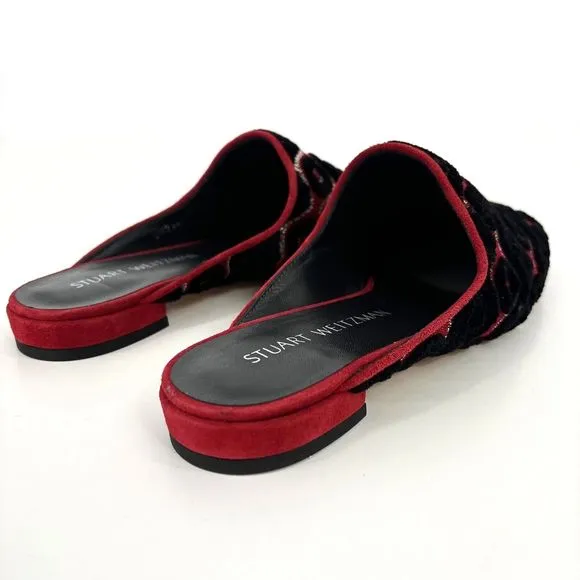 New Stuart Weitzman Women's 7M Mules Boucle Slip-On Shoes Red/Black Rostap