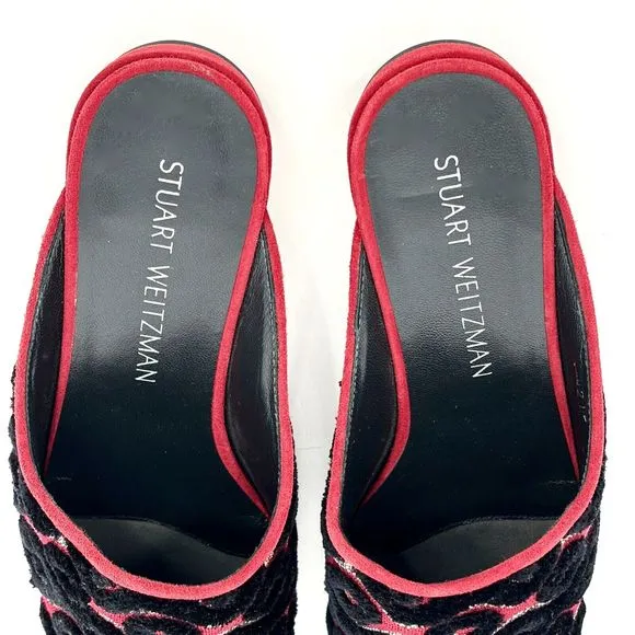 New Stuart Weitzman Women's 7M Mules Boucle Slip-On Shoes Red/Black Rostap