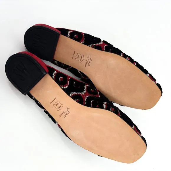 New Stuart Weitzman Women's 7M Mules Boucle Slip-On Shoes Red/Black Rostap