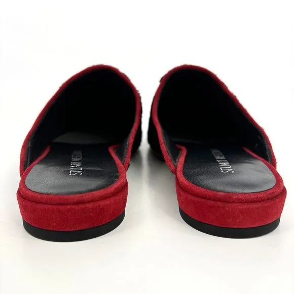 New Stuart Weitzman Women's 7M Mules Boucle Slip-On Shoes Red/Black Rostap