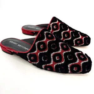 New Stuart Weitzman Women's 7M Mules Boucle Slip-On Shoes Red/Black Rostap