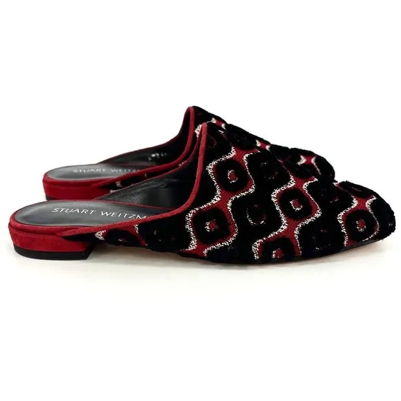 New Stuart Weitzman Women's 7M Mules Boucle Slip-On Shoes Red/Black Rostap