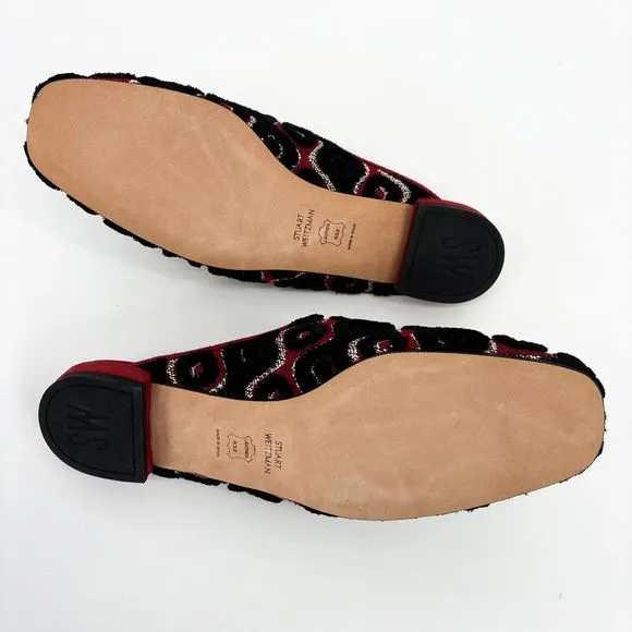 New Stuart Weitzman Women's 7M Mules Boucle Slip-On Shoes Red/Black Rostap
