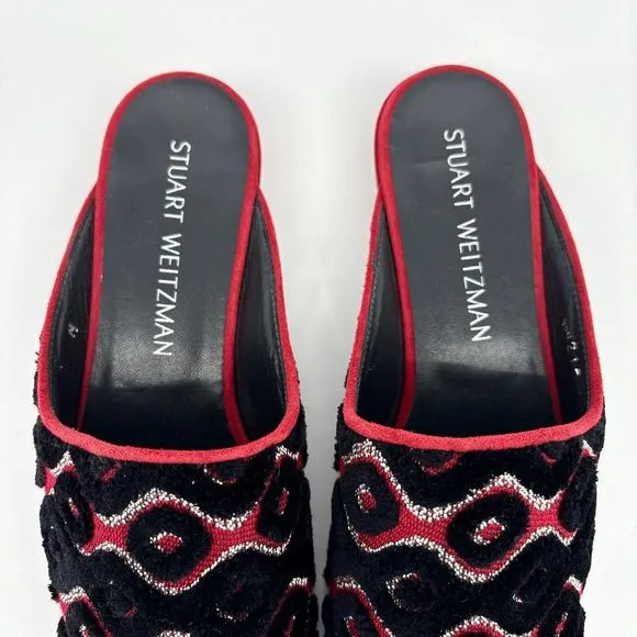 New Stuart Weitzman Women's 7M Mules Boucle Slip-On Shoes Red/Black Rostap