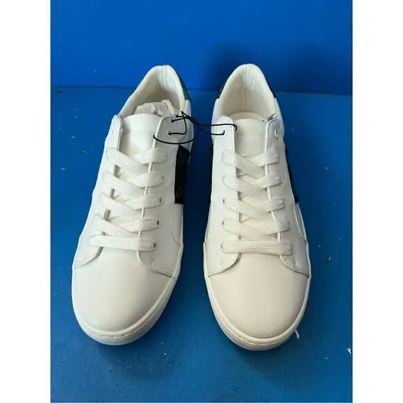 NEW Time And True Womens White Tennis Shoes Memory Foam Leopard stripe Sz 11 M