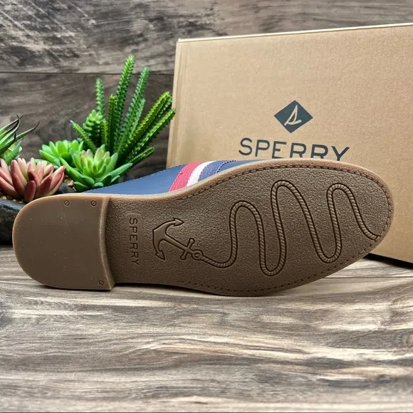 NIB Sperry Waypoint Leather Mule Slip On Shoes 8M Navy Memory Foam