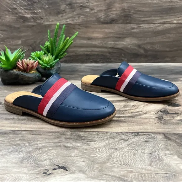 NIB Sperry Waypoint Leather Mule Slip On Shoes 8M Navy Memory Foam
