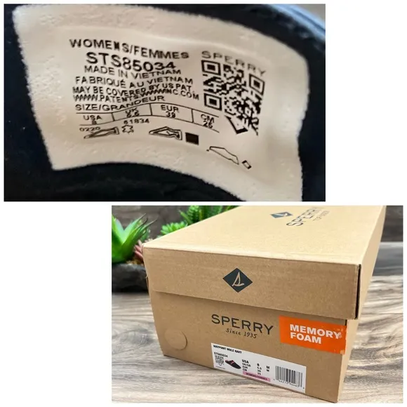 NIB Sperry Waypoint Leather Mule Slip On Shoes 8M Navy Memory Foam
