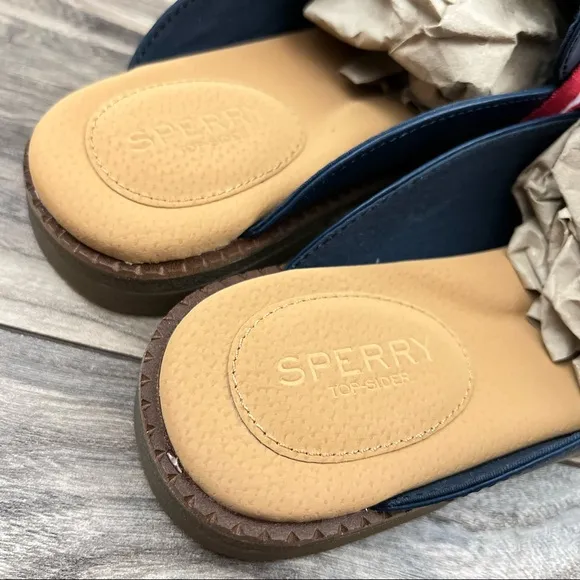 NIB Sperry Waypoint Leather Mule Slip On Shoes 8M Navy Memory Foam