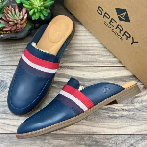 NIB Sperry Waypoint Leather Mule Slip On Shoes 8M Navy Memory Foam