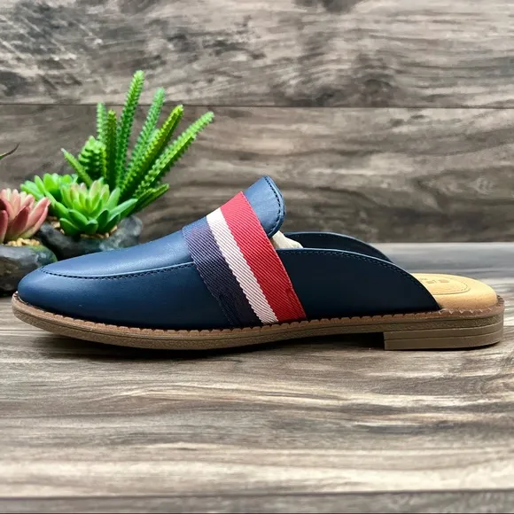 NIB Sperry Waypoint Leather Mule Slip On Shoes 8M Navy Memory Foam