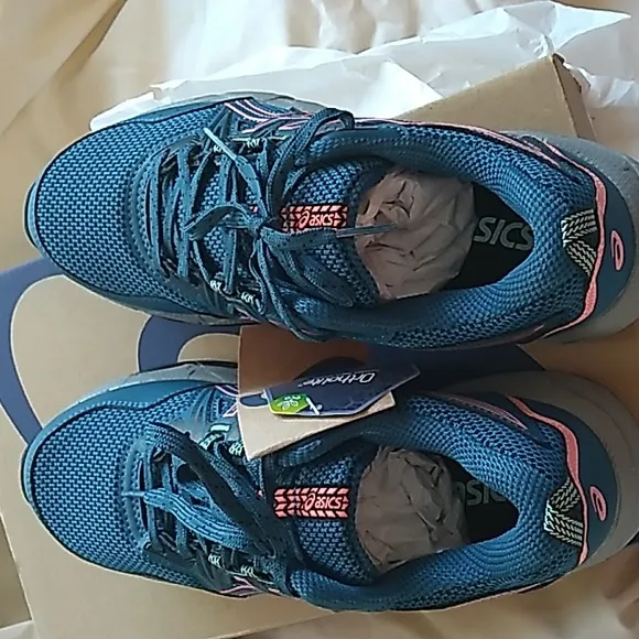 NIB Women's Asics Gel-Venture 8 Teal and coral sneaker shoes size 6