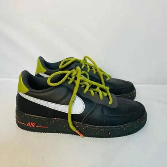 Nike Air Force 1 Black Silver Green Shoes AF1 DC2095-001  Kids 7Y Very Good Cond