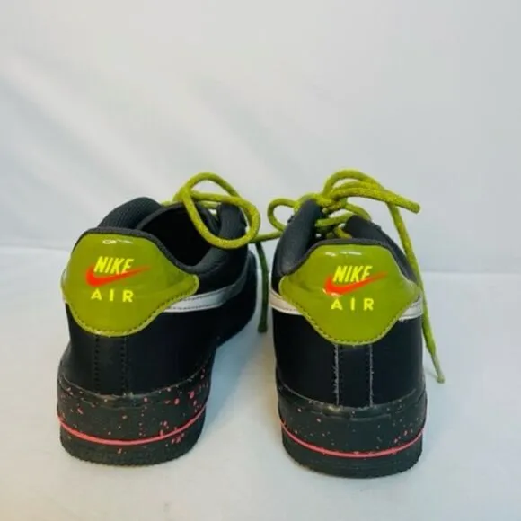 Nike Air Force 1 Black Silver Green Shoes AF1 DC2095-001  Kids 7Y Very Good Cond