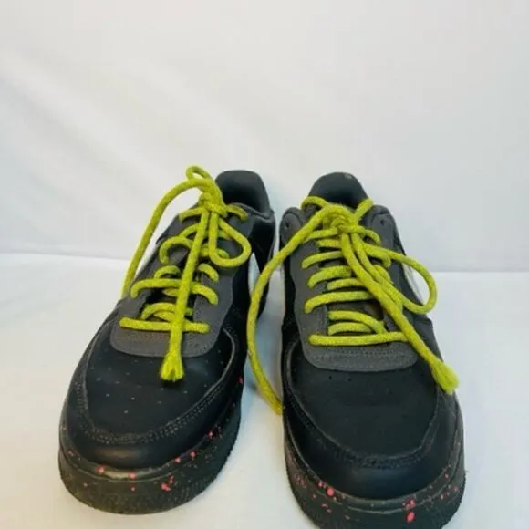 Nike Air Force 1 Black Silver Green Shoes AF1 DC2095-001  Kids 7Y Very Good Cond
