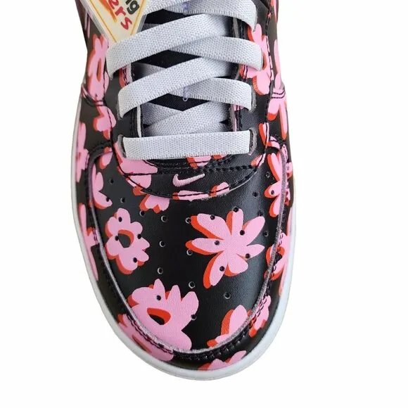 ⭐Nike Air Force 1 Mid Top Sz 4Y Kids Shoes Easy On  Black Pink Floral FQ3692-001