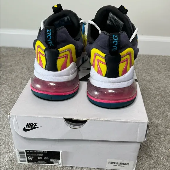 Nike Air Max 270 React Laser Blue Yellow Sneakers CD0113 Men's Shoe Size 9.5
