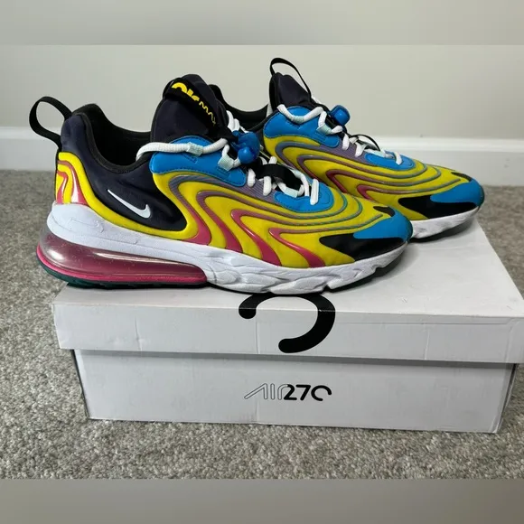 Nike Air Max 270 React Laser Blue Yellow Sneakers CD0113 Men's Shoe Size 9.5