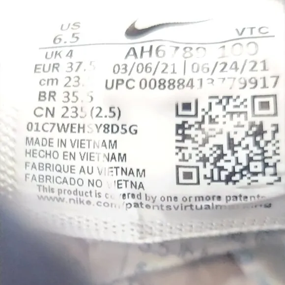 Nike Air Max 270 Women's Size EU 37 US 6.5 Synthetic White Running Sneaker Shoes