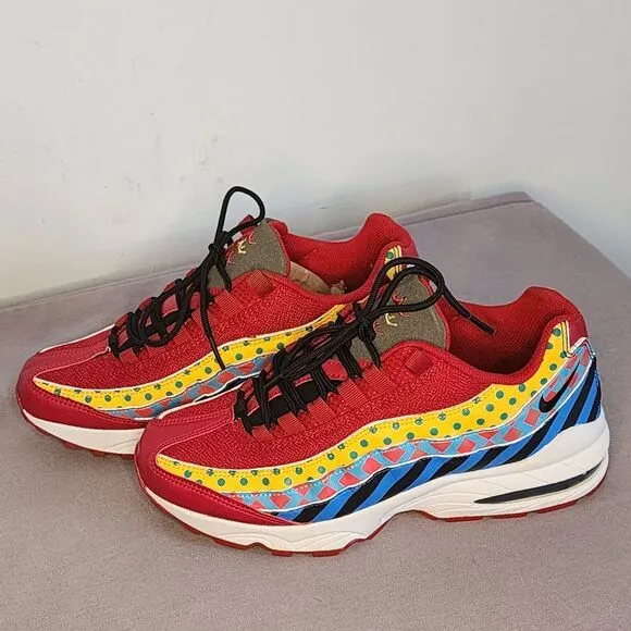 Nike Air Max 95 Red Yellow Polka Dot Pattern Athletic Sneakers Size 7Y Youth