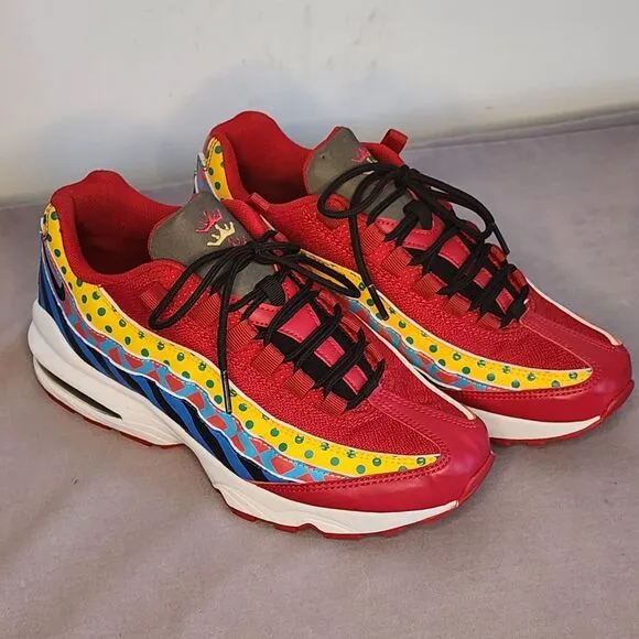 Nike Air Max 95 Red Yellow Polka Dot Pattern Athletic Sneakers Size 7Y Youth