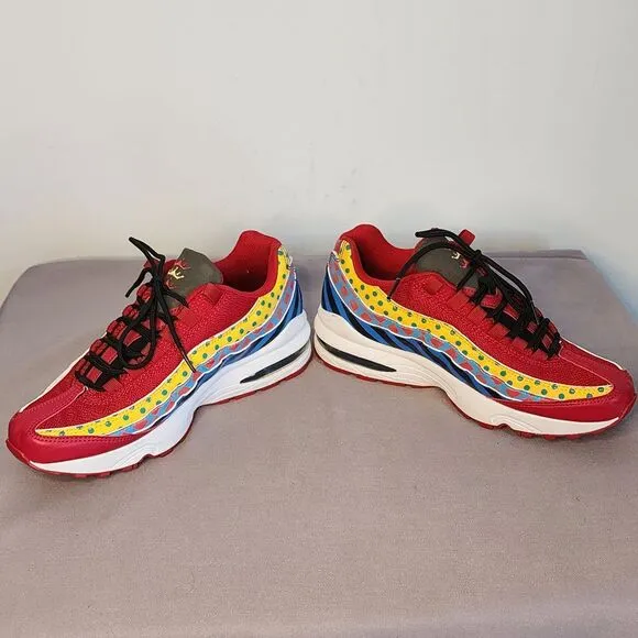 Nike Air Max 95 Red Yellow Polka Dot Pattern Athletic Sneakers Size 7Y Youth