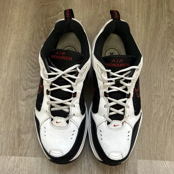 Nike Air Monarch IV Men's 12 4E Wide Shoes White Black Red Sneakers 416355-101