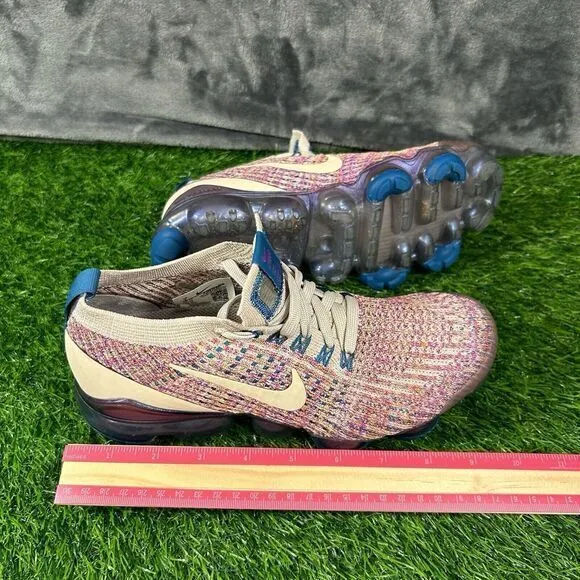 Nike Air VaporMax Flyknit 3 Womens 7 Blue Pink Beige‎ Shoes Sneaker Athletic Run