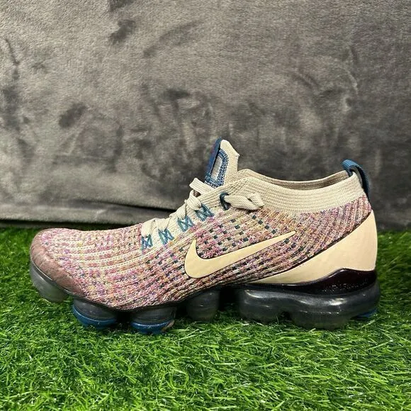 Nike Air VaporMax Flyknit 3 Womens 7 Blue Pink Beige‎ Shoes Sneaker Athletic Run
