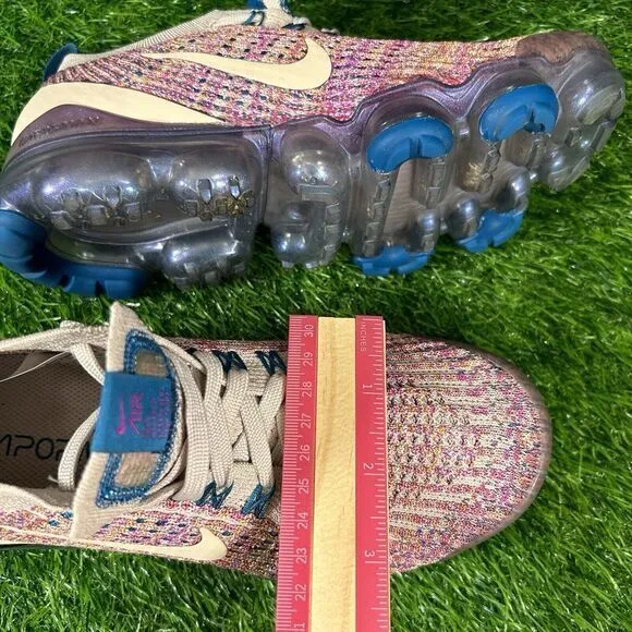 Nike Air VaporMax Flyknit 3 Womens 7 Blue Pink Beige‎ Shoes Sneaker Athletic Run