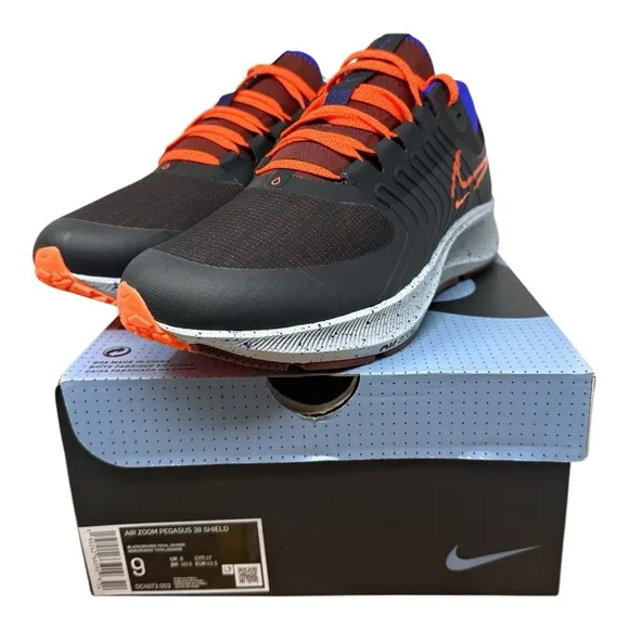 Nike Air Zoom Pegasus 38 Shield Mens Size 9 Running Shoes Black DC4073-003