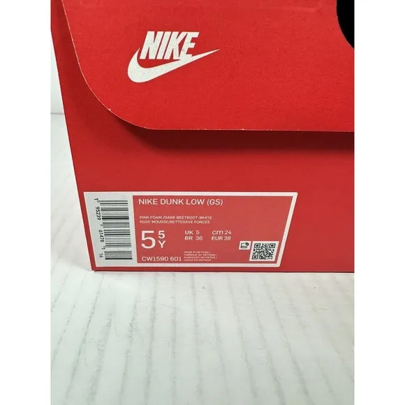 Nike Dunk Low Pink Foam Red White GS Sz 5.5Y/7W CW1590-601 IN HAND READY TO SHIP