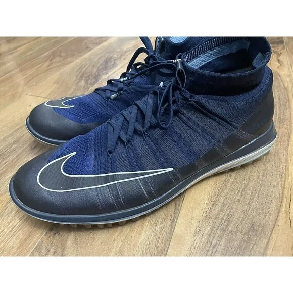 NIKE ELITE FLYKNIT Navy White Black GOLF SHOES Mens Size 11.5  -GENTLY USED $270