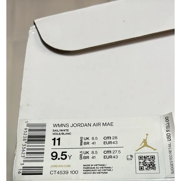 Nike Jordan Air Mae Sail White Sneakers CT4539-100 Sail White Women's Size 11
