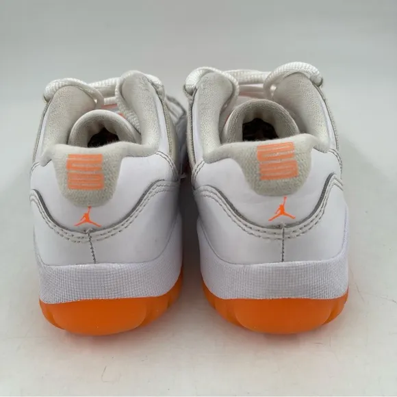 Nike Kids Air Jordan 11 Retro Low PS White Leather with Orange Trim Shoes-SZ 12C