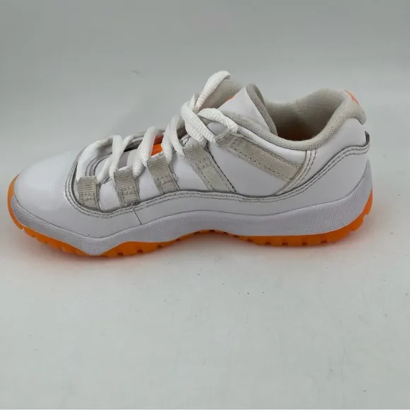 Nike Kids Air Jordan 11 Retro Low PS White Leather with Orange Trim Shoes-SZ 12C
