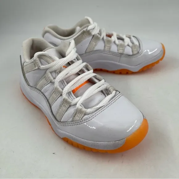 Nike Kids Air Jordan 11 Retro Low PS White Leather with Orange Trim Shoes-SZ 12C